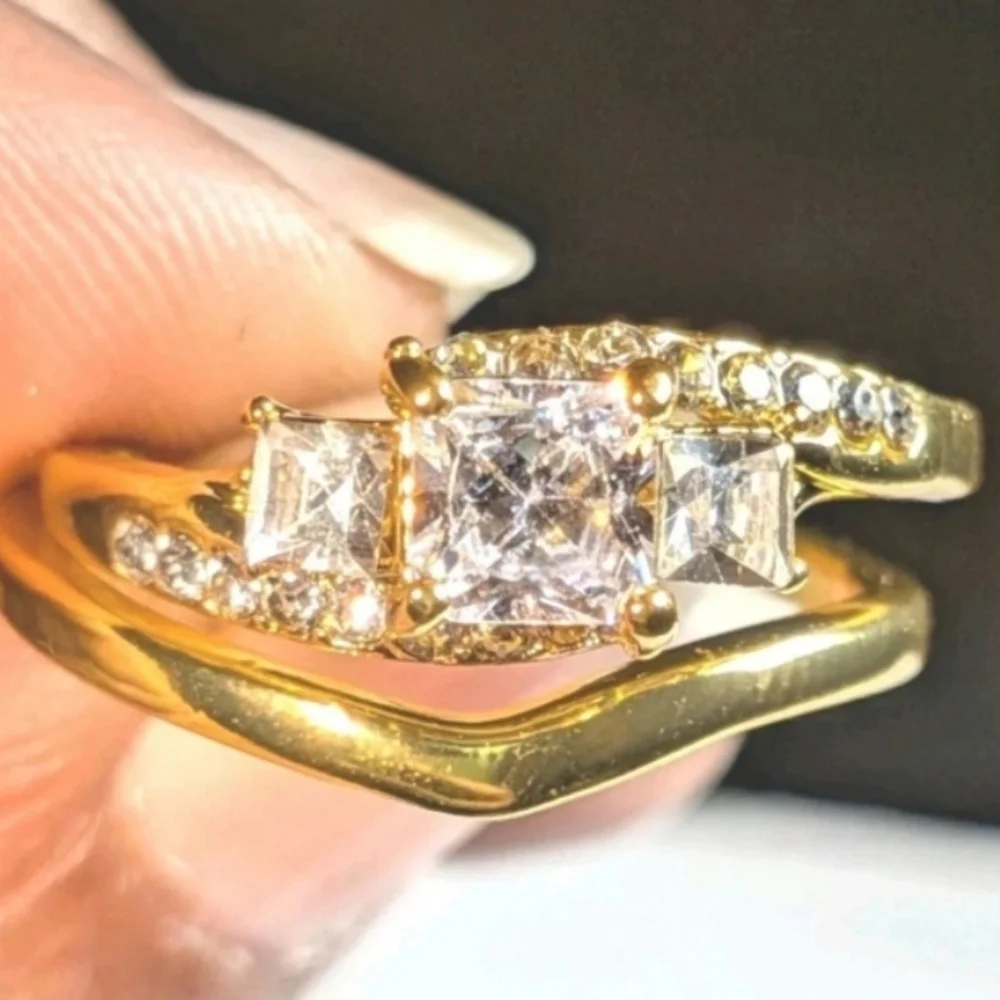 Womens 3ct Princess Cut Lab Created Diamond Halo Duo Wedding Ring Set Sz 10